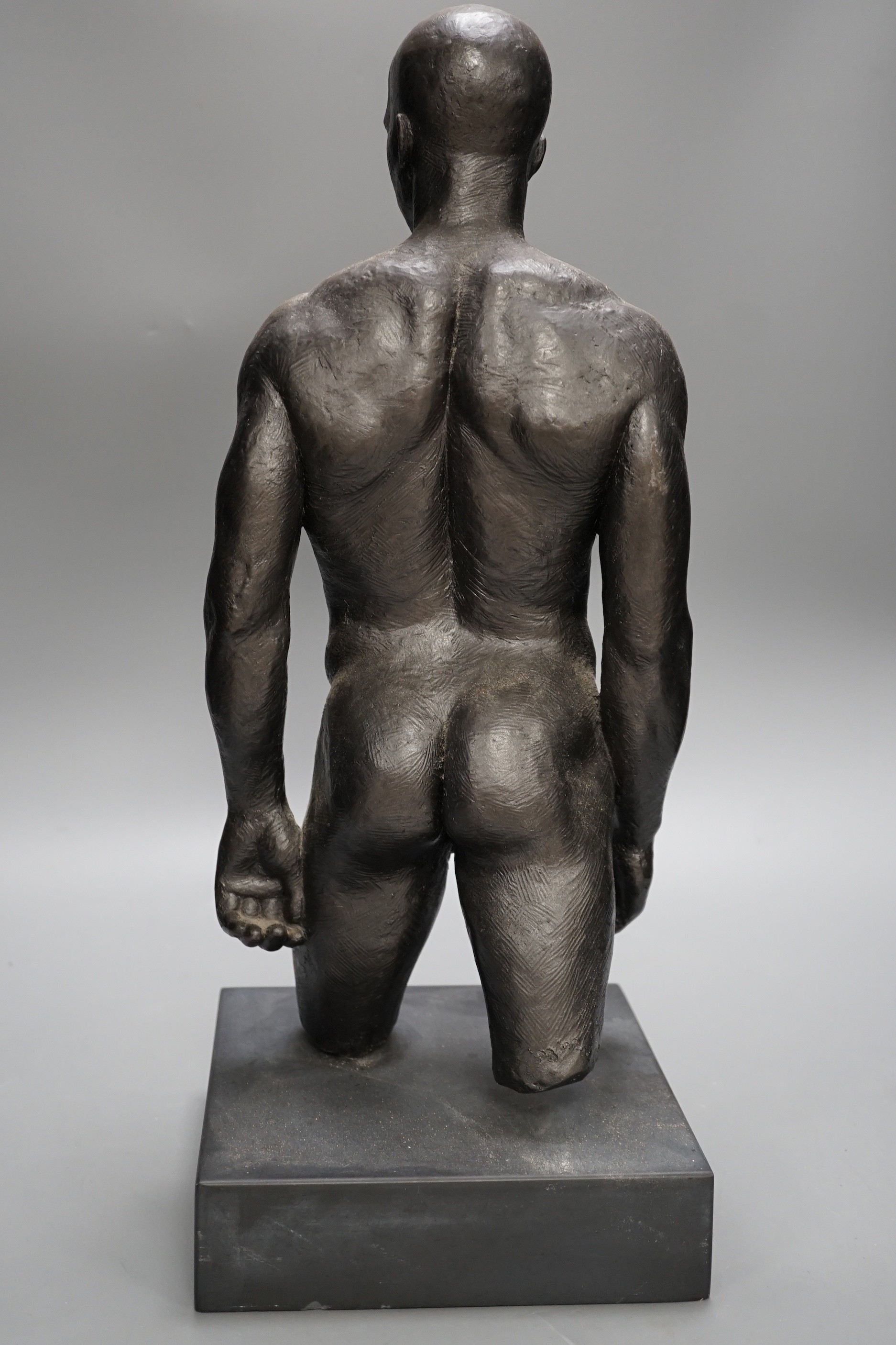 A bronzed plaster nude male torso, 48cms high